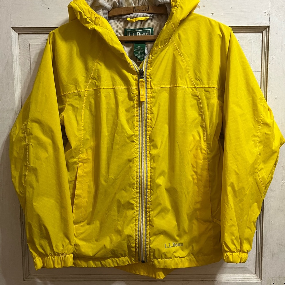 L.L. Bean Yellow Raincoat with Hood and Water-Resistant Fabric